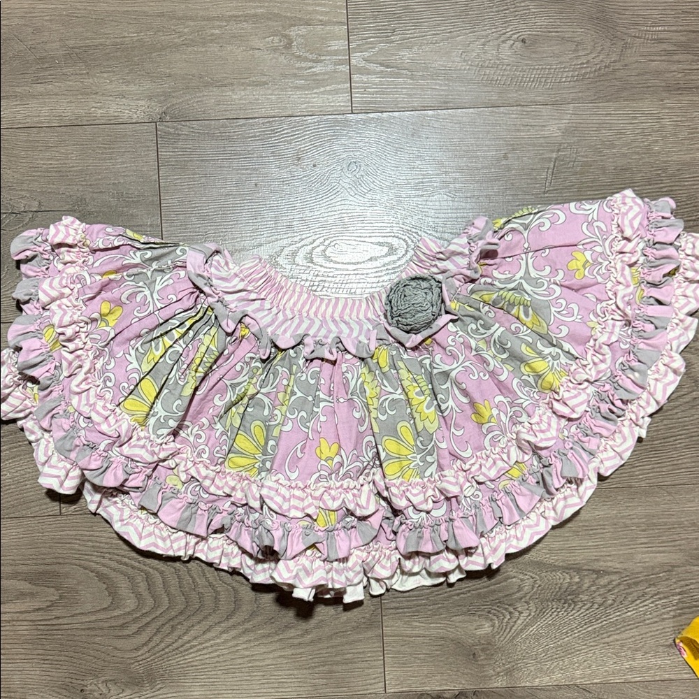 Mustard Pie Pink and Gray Skirt with Floral Accents